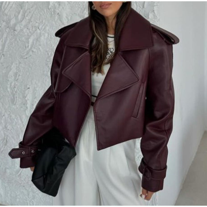 Damen modische Bikerjacke im Oversized-Stil mit Volumenärmeln Drune