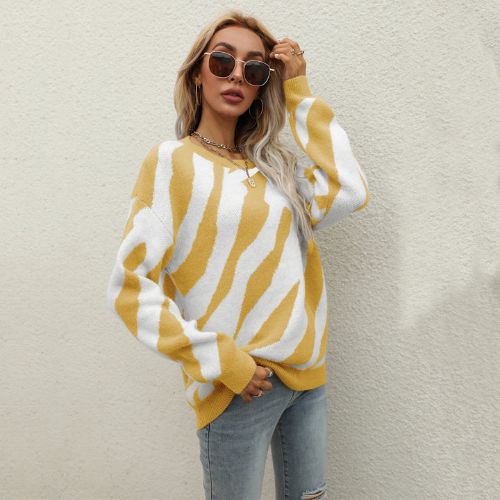 Damen modischer Strickpullover mit auffälligem Tiermuster und innovativem Schnitt Drune