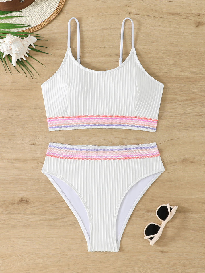 Damen Sportliches Bikini-Set mit modischem Rippdesign und elastischem Bund Drune