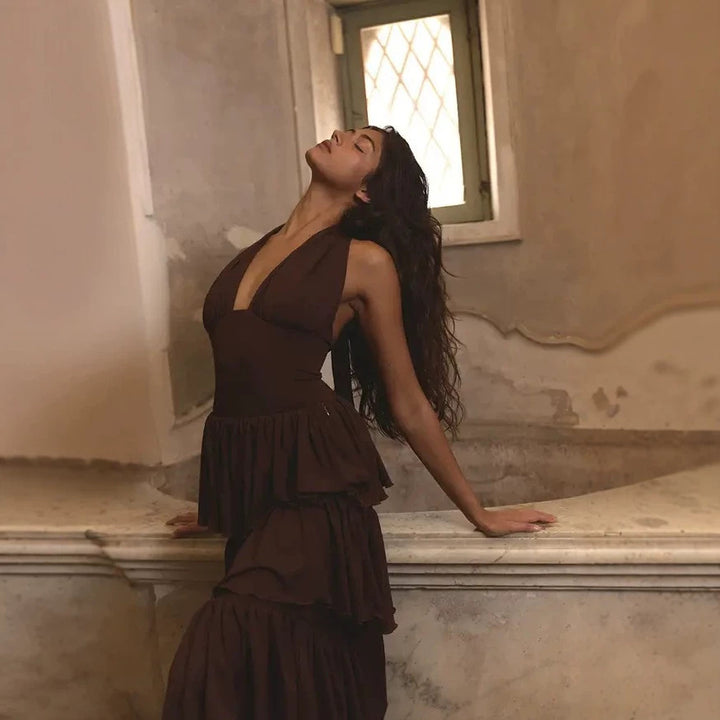 Damen Festliches Maxikleid mit Volantröcken Drune