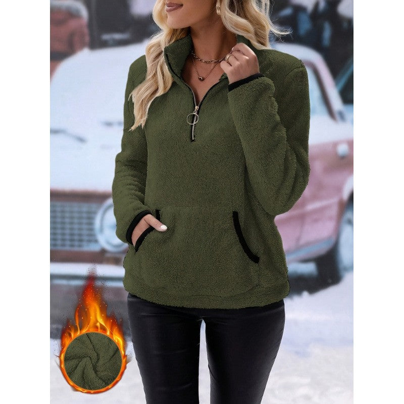 Damen Fleece-Pullover mit hohem Kragen und praktischen Taschen Drune