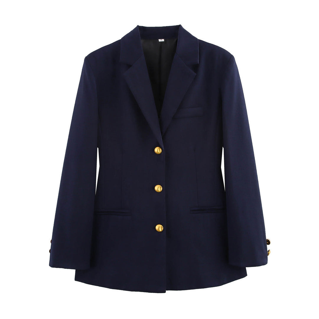 Damen karierten Blazer mit goldenen Knöpfen und praktischen Taschen Drune
