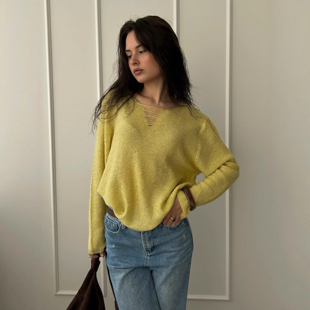 Damen glänzender Strickpullover mit lässigem Schnitt Drune