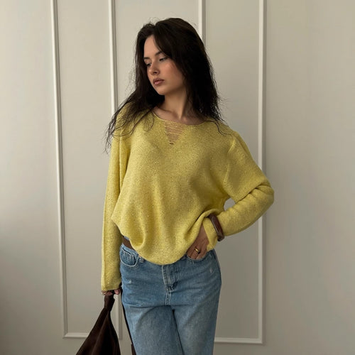 Damen glänzender Strickpullover mit lässigem Schnitt Drune