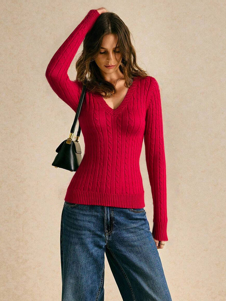 Damen Strickpullover mit V-Ausschnitt und Rippmuster Drune
