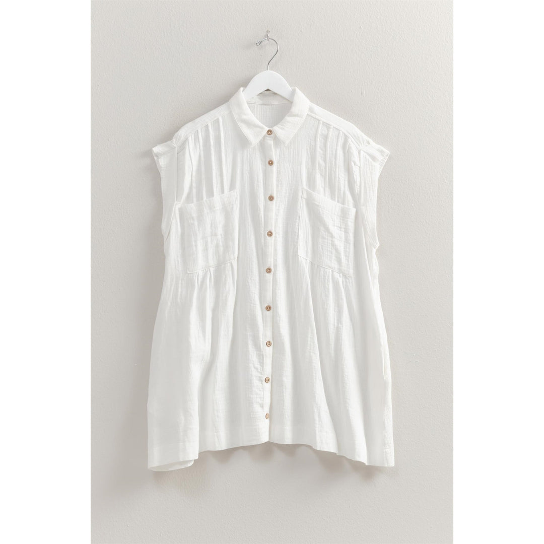 Damen lässige Bluse mit hohen Armöffnungen und zwei aufgesetzten Taschen Drune