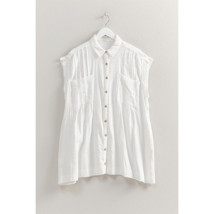 Damen lässige Bluse mit hohen Armöffnungen und zwei aufgesetzten Taschen Drune