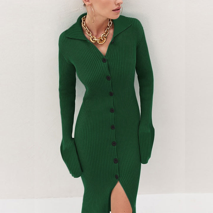 Damen Ribbed Knit Kleid mit Knöpfchen und Seitenriegel Drune