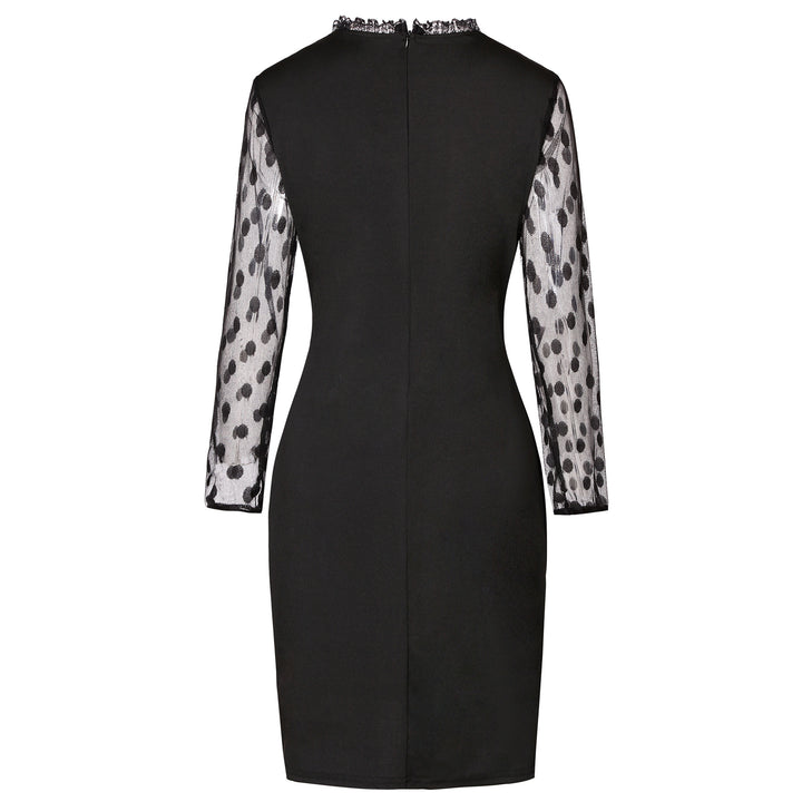 Damen schickes Partykleid mit transparenten Puffärmeln und Punkten Drune