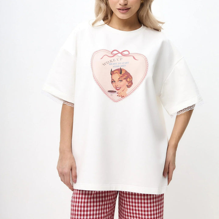 Damen Casual Oversize-Bluse mit Spitzenärmelbindung und lässigem Design Drune