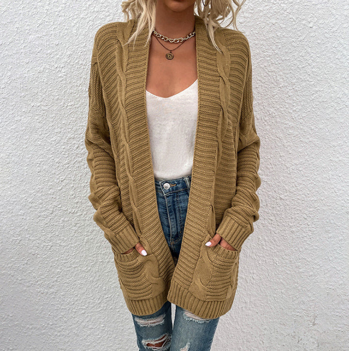 Damen Grobstrick-Cardigan mit Taschen und offenem Frontdesign Drune