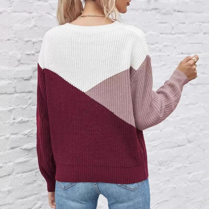 Damen Gemusterter Strickpullover mit modernem Farbblockdesign Drune