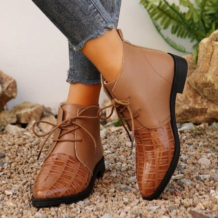Damen modische Lederstiefeletten mit glänzenden Akzenten und Schnürung Drune