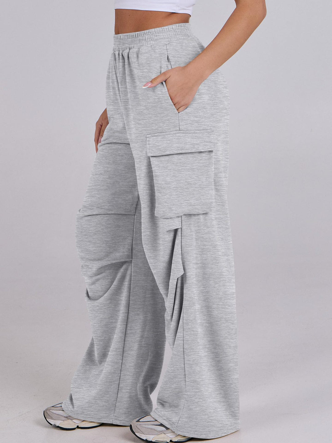 Damen lässige Cargo-Hose mit elastischem Bund und weiten Beinen Drune