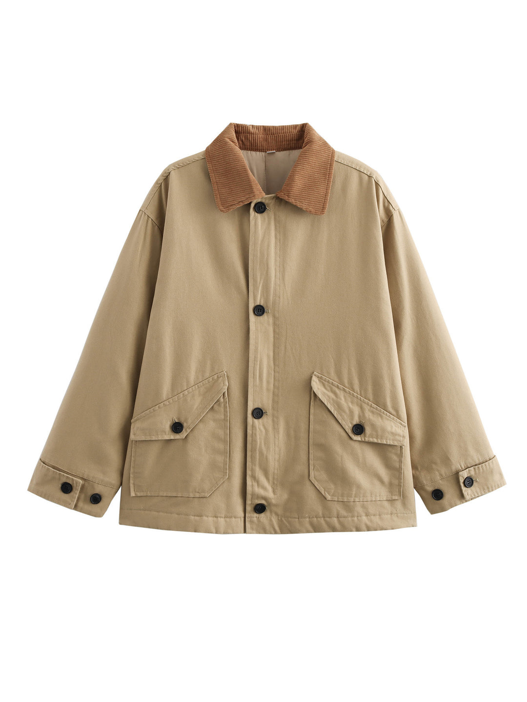 Damen lässige Übergangsjacke mit cordartigem Kragen und praktischen Taschen Drune
