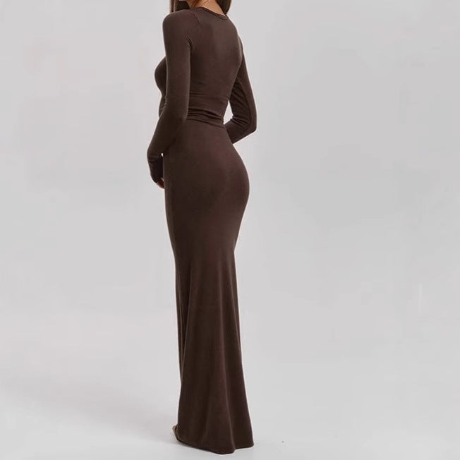 Damen Elegantes Langarm-Maxikleid mit figurformendem Schnitt und hohem Komfort Drune