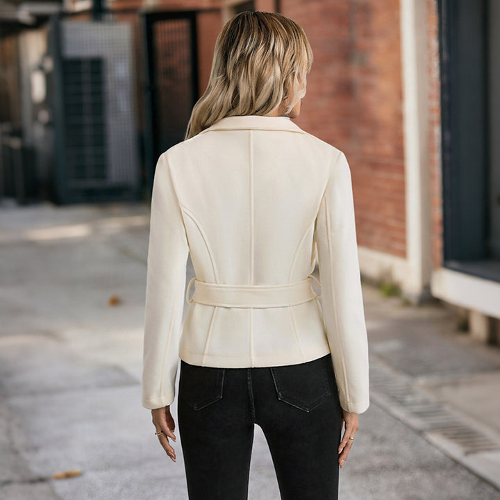 Damen elegante Blazerjacke mit Gürtel und aufgesetzten Taschen Drune