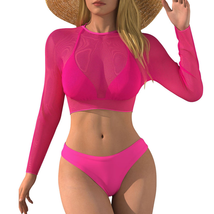 Damen Bikini-Set mit langärmligem Netzoberteil und bequemen Unterteilen Drune