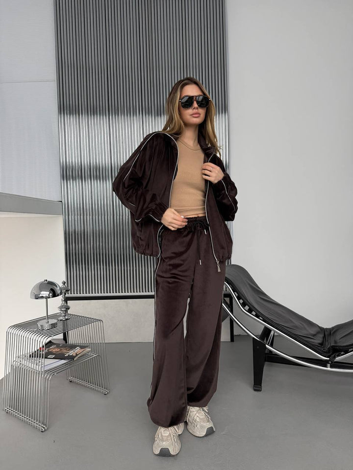 Damen modisches Sportanzug-Set mit hochwertigem Samt und lässigem Schnitt Drune