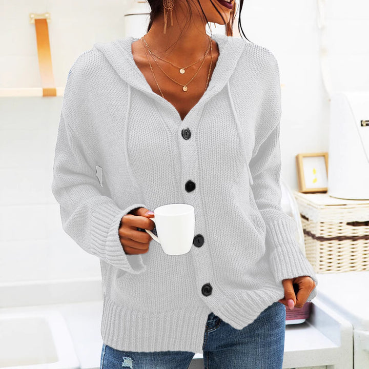 Damen bequeme Strickjacke mit Kapuze und Knopfverschluss Drune