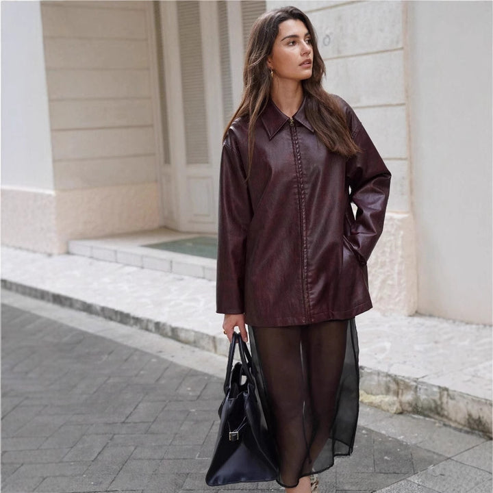 Damen lässige Kunstlederjacke mit strukturiertem Design Drune