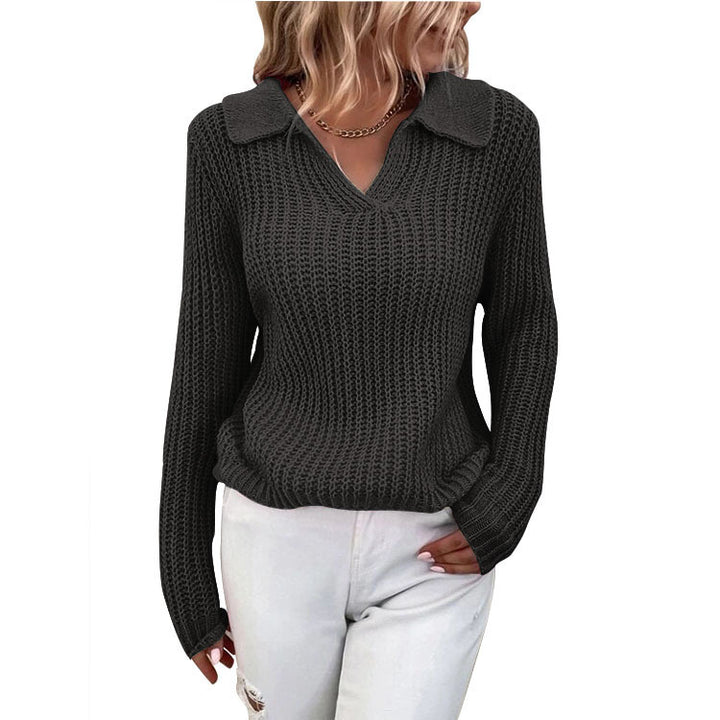 Damen Strickpullover mit Polokragen und feiner Rippstruktur Drune