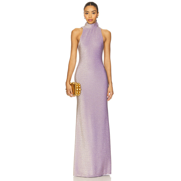 Damen Elegantes Maxikleid mit hohem Stehkragen und figurbetontem Schnitt Drune