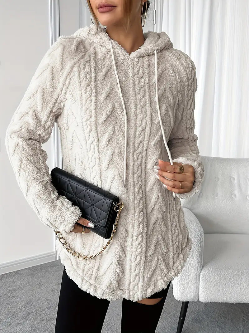 Damen Flauschiger Kapuzenpullover mit Zopfdesign Drune