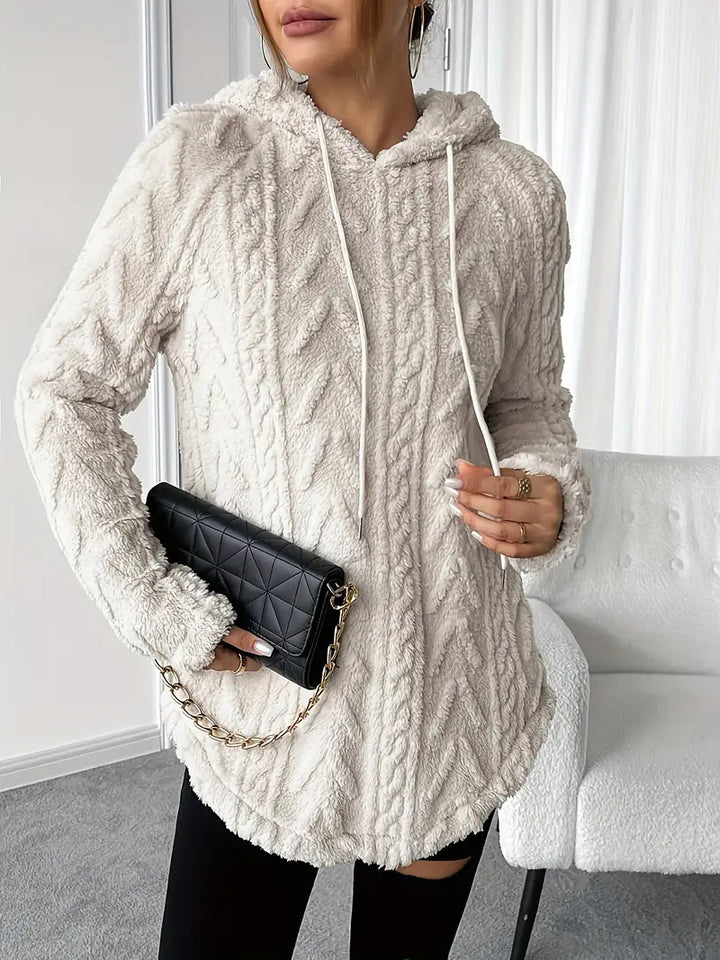 Damen Flauschiger Kapuzenpullover mit Zopfdesign Drune
