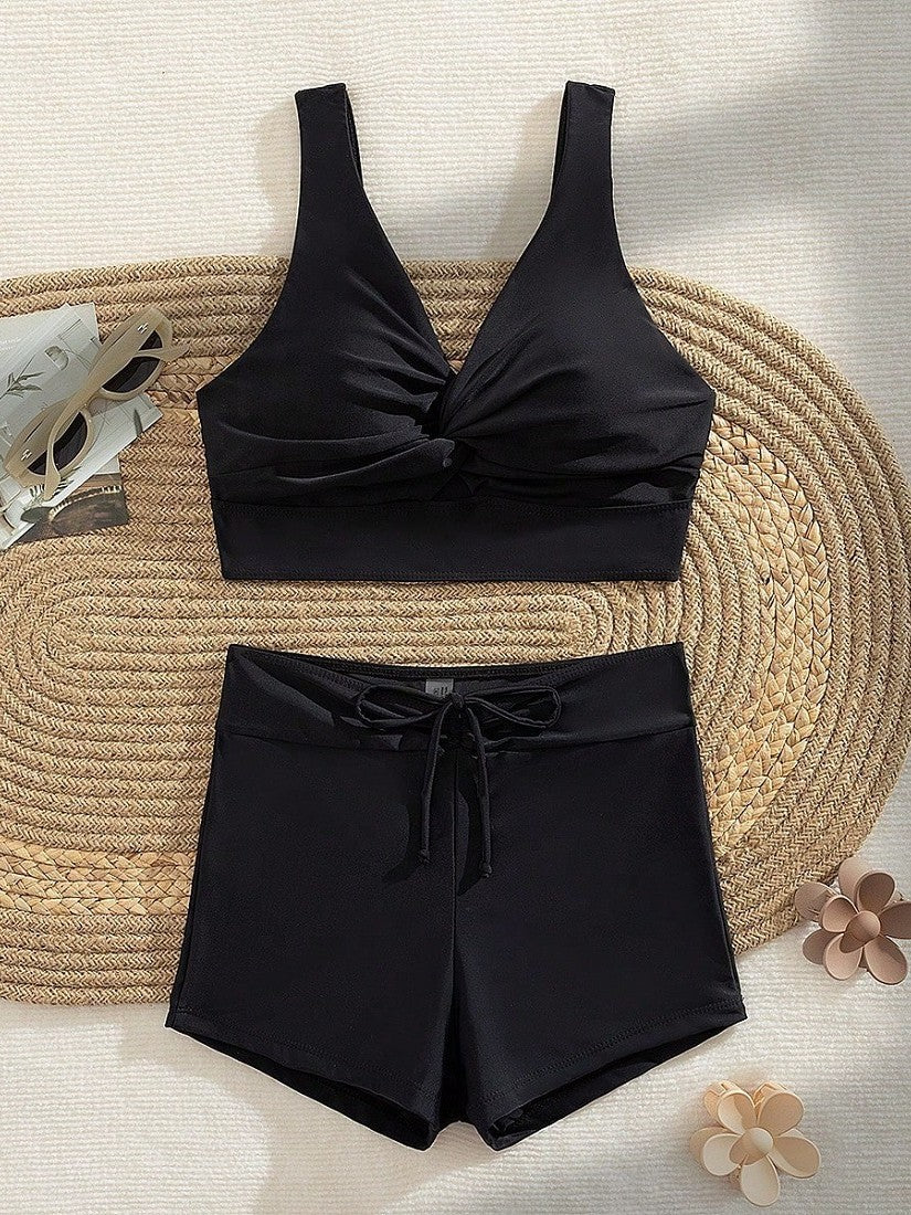 Damen Sportliches Tankini-Set mit hochgezogenem Schnitt und verstellbaren Bändern Drune
