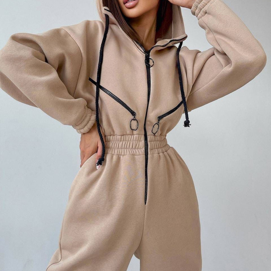 Damen nan kurzes Halbzip-Loungewear-Set mit elastischem Taillenbund und oversized Schnitt Drune
