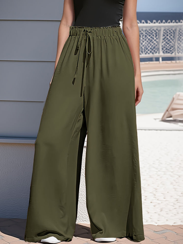 Damen nan weite Palazzo-Hose mit hohem Paperbag-Bund, elastischem Tunnelzug und vorderer Beinschlitz Drune