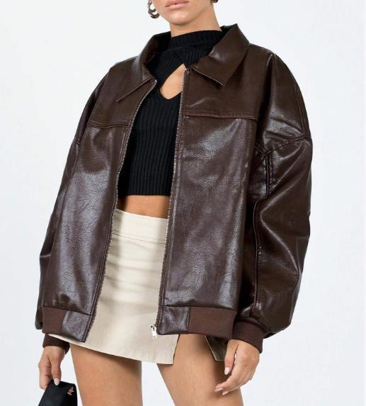 Damen Kunstleder Jacke im modernen Oversized-Stil Drune