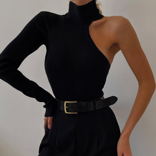 Damen Elegantes Einarmiges Bodysuit mit Stehkragen Drune