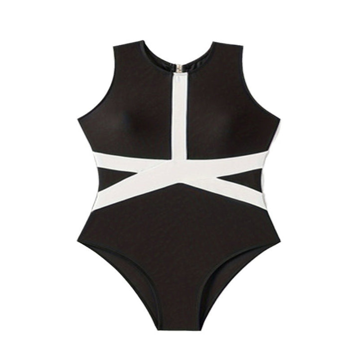 Damen Einteiler Badeanzug mit sportlichem Reißverschluss und trendigem grafischen Design Drune