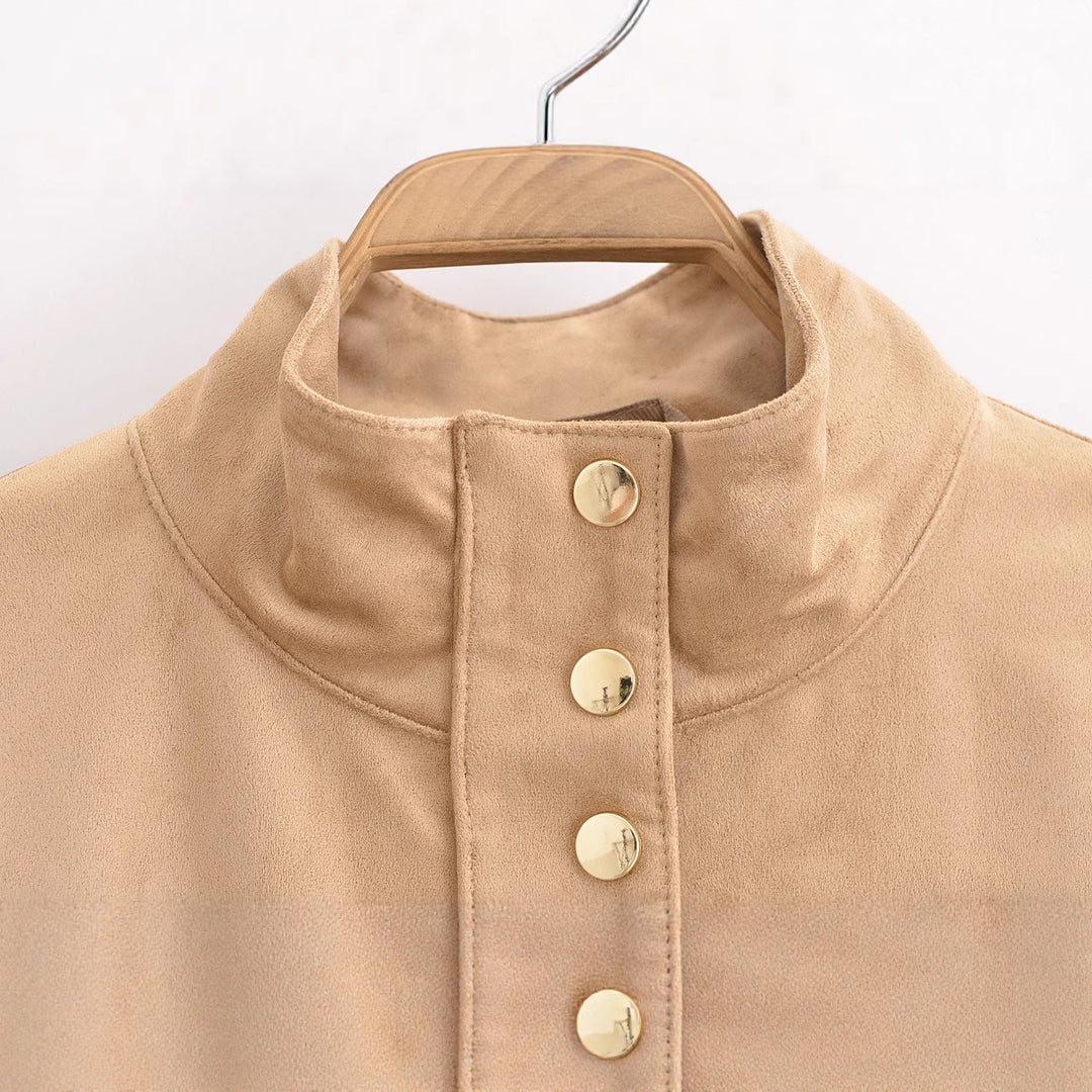 Damen Kunstlederjacke mit Stehkragen und praktischen Eingrifftaschen Drune