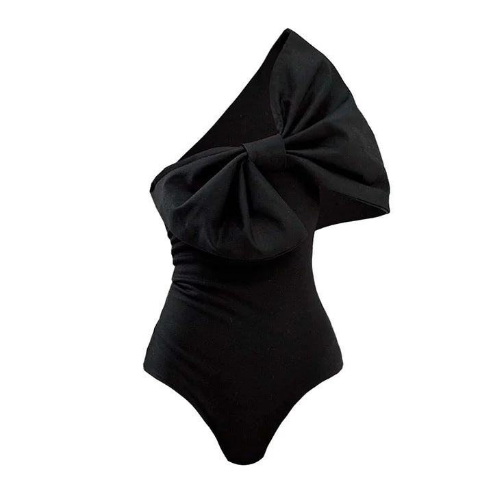 Damen Einschnitt Badeanzug mit voluminösem Schleifen-Detail und elegantem Wickelrock Drune