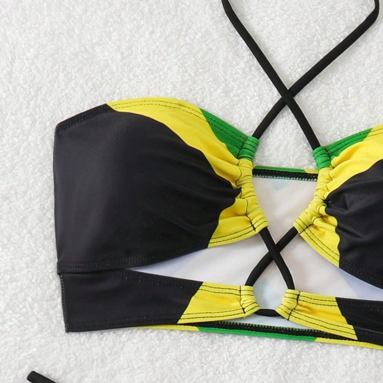 Damen Bikini mit trendy gekreuztem Oberteil und hohem Beinausschnitt Drune