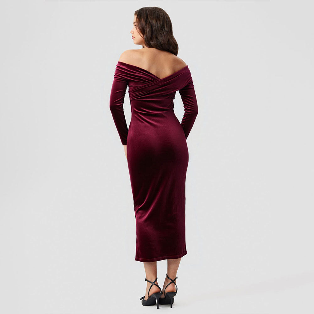Damen Luxuriöses Abendkleid mit schulterfreiem Design und seitlichem Schlitz Drune
