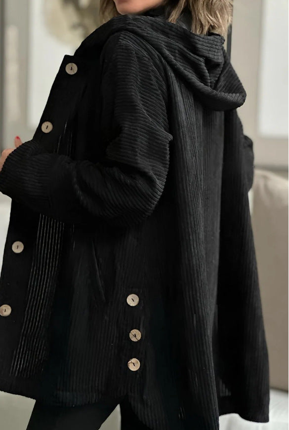 Damen lässige und gemütliche Cordjacke mit Kapuze Drune