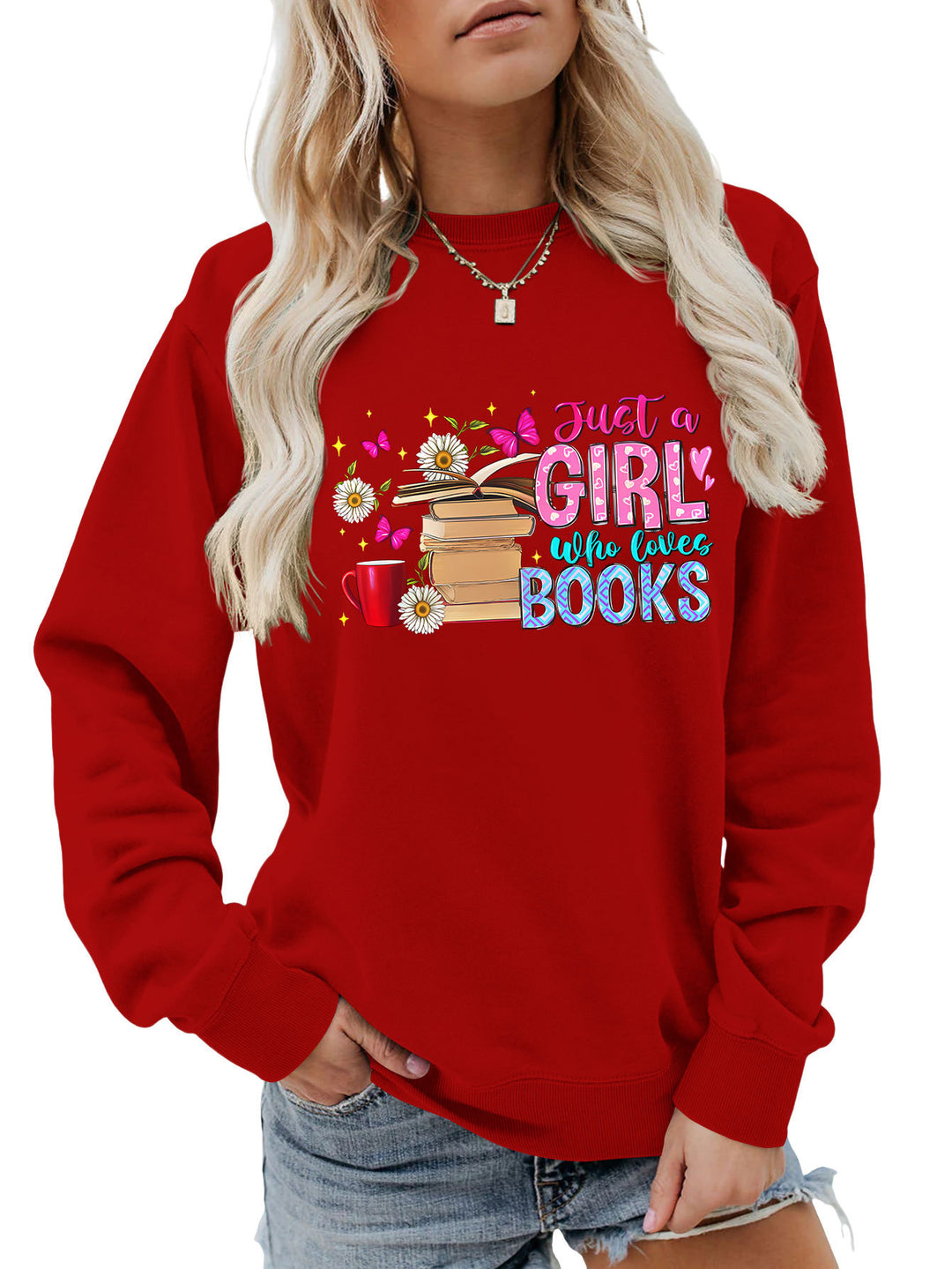 Damen Sweatshirt mit auffälligem Buchmotiv und lässiger Passform Drune