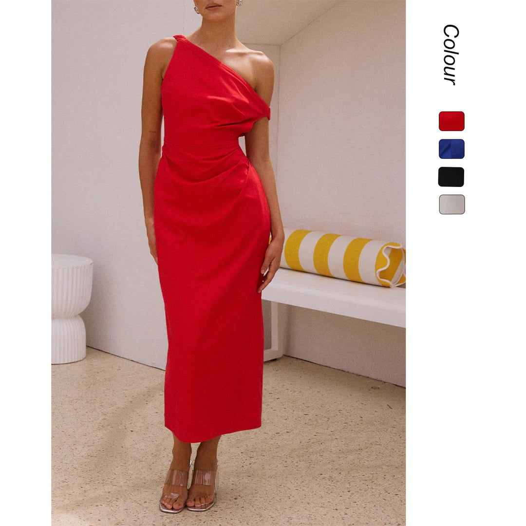 Damen Elegantes Langarmkleid mit asymmetrischem Design und raffinierten Drapierungen Drune