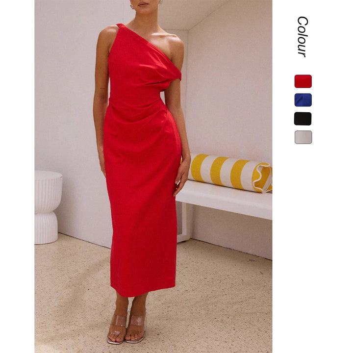 Damen Elegantes Langarmkleid mit asymmetrischem Design und raffinierten Drapierungen Drune