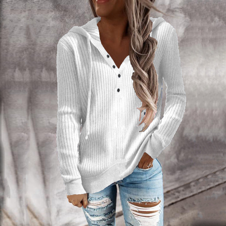 Damen Kapuzenpullover mit strukturiertem Rippdesign und praktischen Knopfdetails Drune