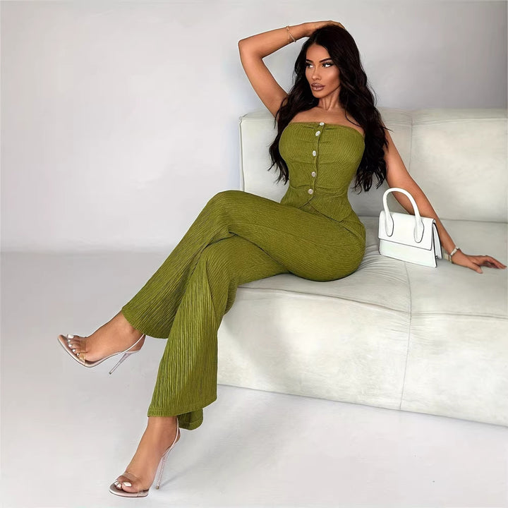 Damen eleganter Jumpsuit mit tailliertem Schnitt und Knopfdetails Drune