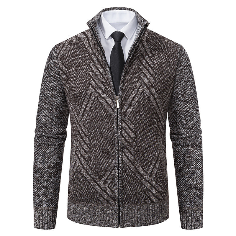 Herren elegante Strickjacke mit strukturiertem Zopfmuster und hochschließendem Kragen Drune
