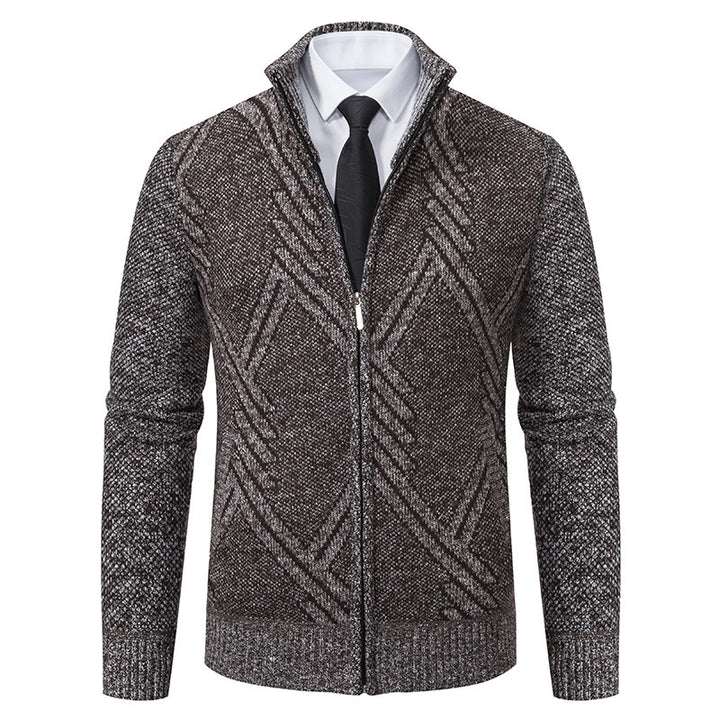 Herren elegante Strickjacke mit strukturiertem Zopfmuster und hochschließendem Kragen Drune