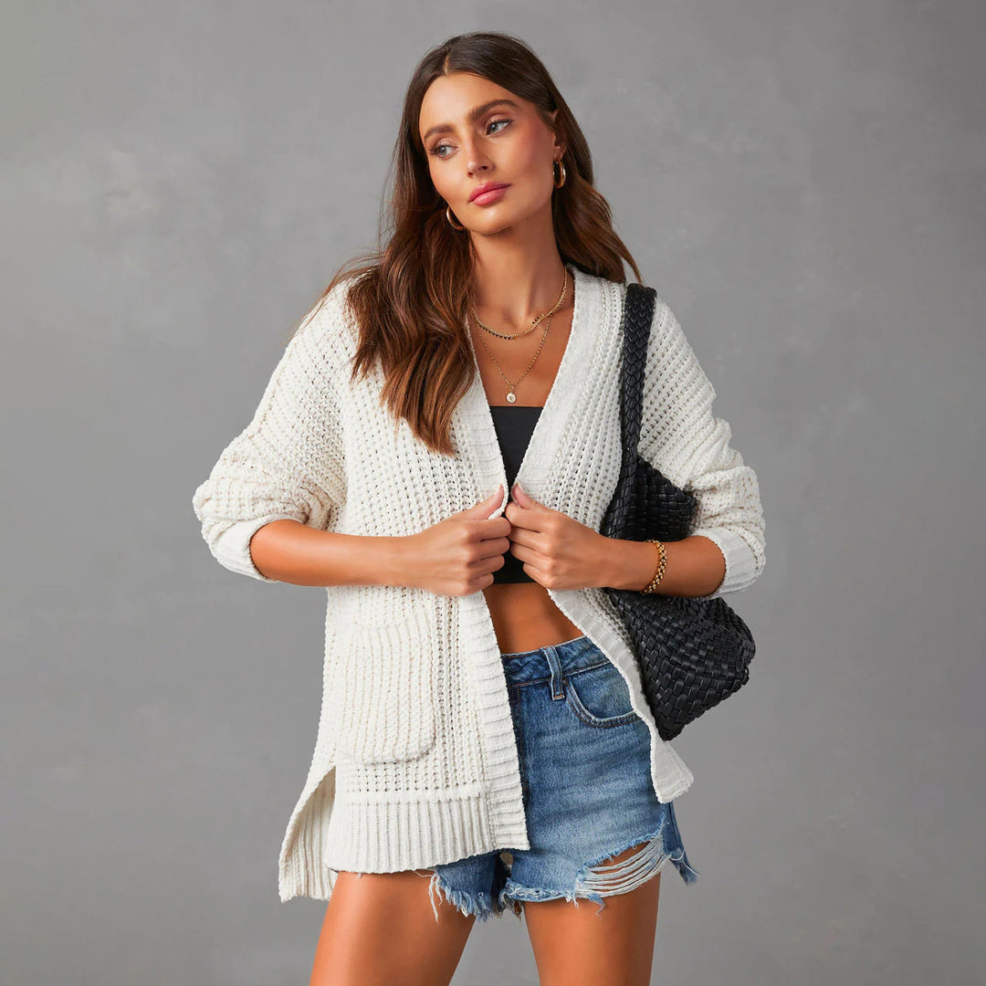 Damen Relaxed Strickjacke mit Taschen und offener Front Drune