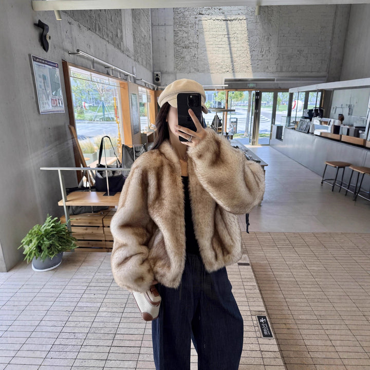 Damen Elegante und kuschelige Kurzjacke mit weit geschnittenen Ärmeln Drune