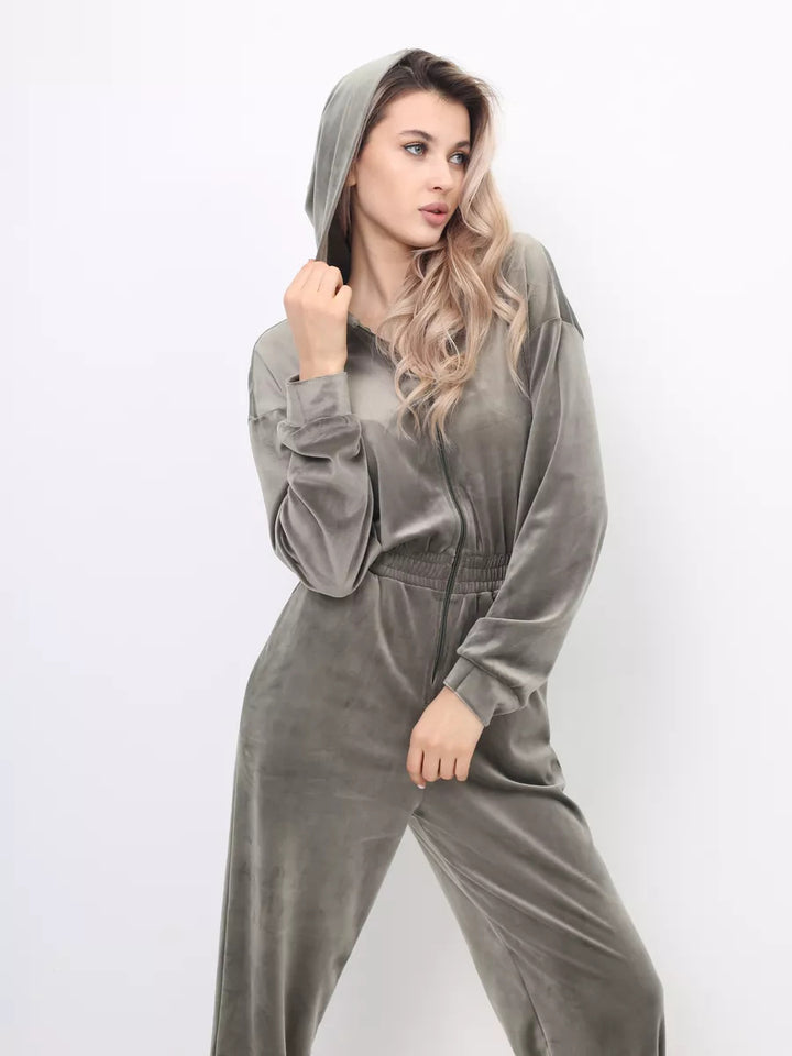 Damen weicher Fleece-Jumpsuit mit hohem Kragen und tailliertem Schnitt Drune